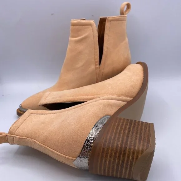 YDN Ankle Booties Low Heel Faux Suede Stacked Boot - Picture 5 of 10